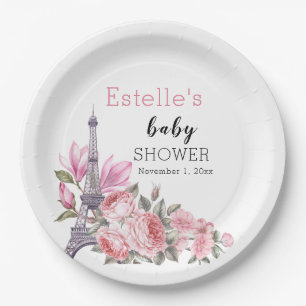 Bonjour Bebe   Blumenfranzösischer Babydusche Pappteller