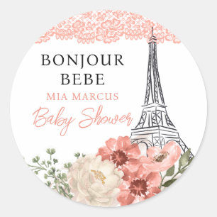 Bonjour Bebe Eiffel Tower Paris Baby Dusche Runder Aufkleber