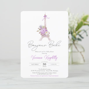 Bonjour Bebe, Floral Eiffel Paris Babydusche Einladung