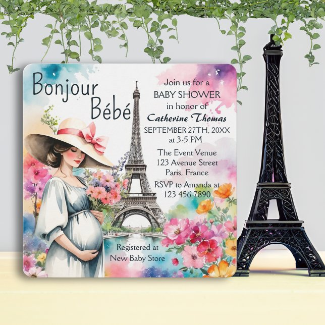 Bonjour Bebe Floral Eiffel Tower Paris Baby Dusche Einladung (Von Creator hochgeladen)