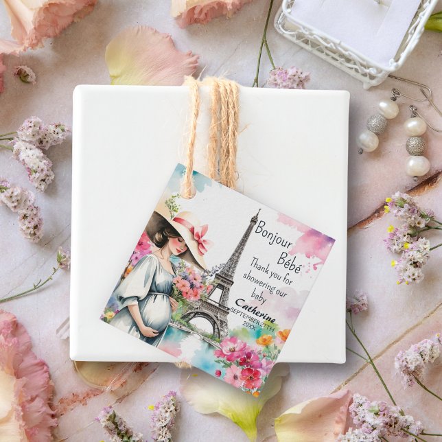 Bonjour Bebe Floral Eiffel Tower Paris Baby Dusche Geschenkanhänger (Von Creator hochgeladen)