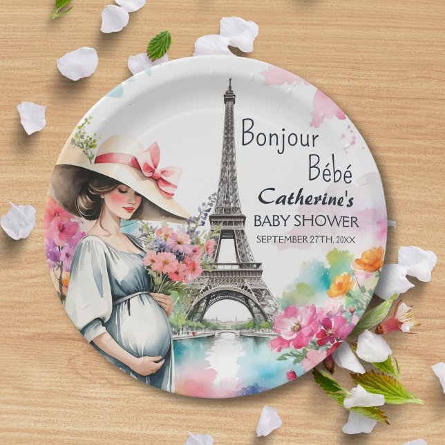 Bonjour Bebe Floral Eiffel Tower Paris Baby Dusche Pappteller (Von Creator hochgeladen)