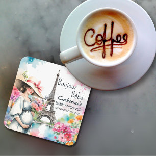 Bonjour Bebe Floral Eiffel Tower Paris Baby Dusche Rechteckiger Pappuntersetzer