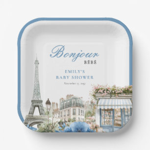 Bonjour Bebe Französisch Blau Baby Shower Pappteller
