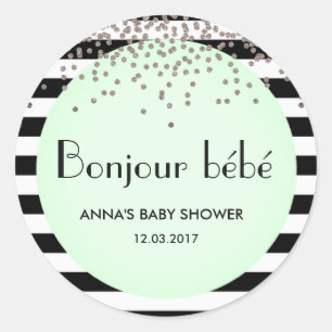 Bonjour Bebe Französisch inspirierte Babydusche A Runder Aufkleber