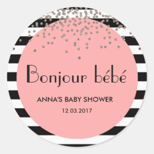 Bonjour Bebe Französisch inspirierte Babydusche A Runder Aufkleber