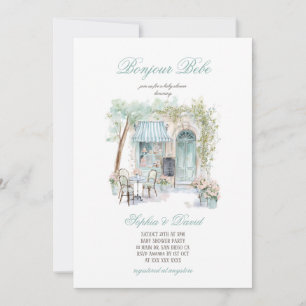 Bonjour Bebe Französische Blumen-Kaffee-Baby-Party Einladung
