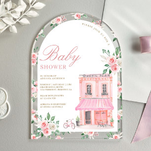 Bonjour Bebe Französischer Rosa Pariser Café Baby Acryleinladungen