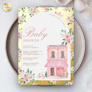 Bonjour Bebe Französischer Rosa Pariser Café Baby Folieneinladung