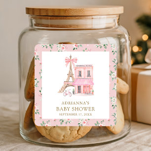 Bonjour Bebe Französischer Rosa Pariser Café Baby  Quadratischer Aufkleber