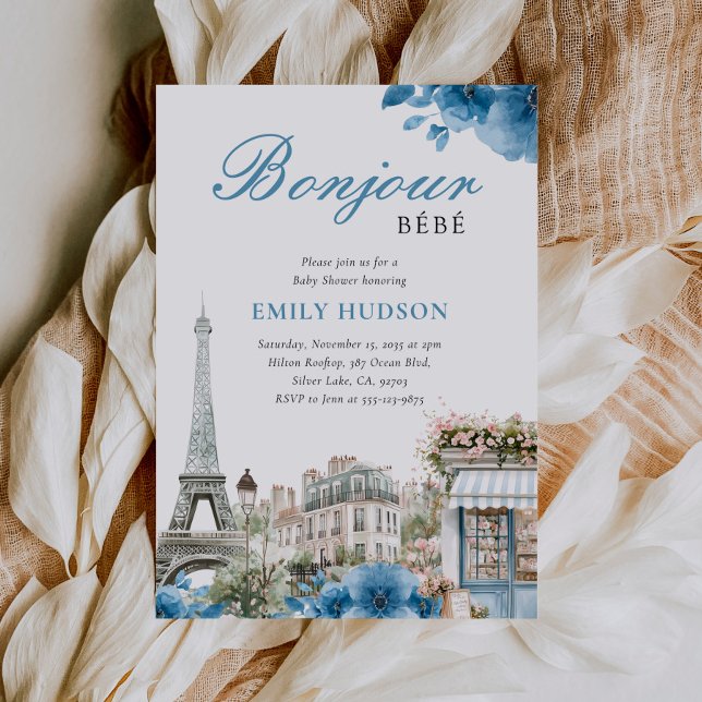 Bonjour Bebe French Blue Baby Dusche Einladung (Von Creator hochgeladen)