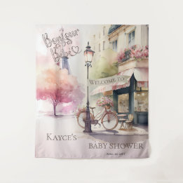 Bonjour Bebe French Cafe Babydusche Hintergrund Wandteppich