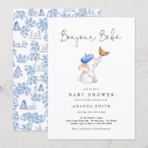 Bonjour Bebe French Elephant Baby Boy Showtoile Einladung