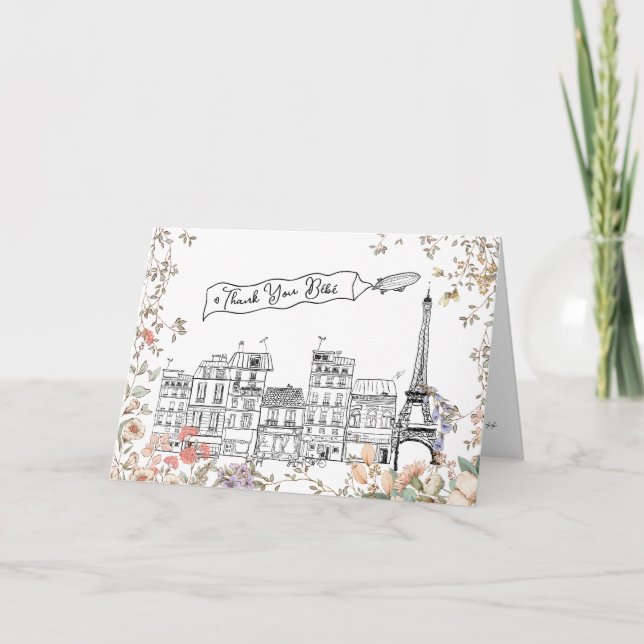 Bonjour Bebe French Gender Neutral Baby Shower Dankeskarte (Vorderseite)
