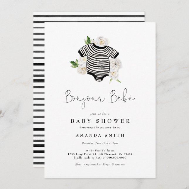 Bonjour Bebe French Gender Neutral Baby Shower Einladung (Vorne/Hinten)