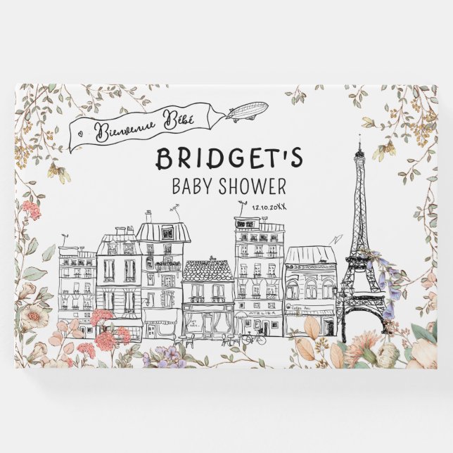 Bonjour Bebe French Gender Neutral Baby Shower Gästebuch (Vorderseite)