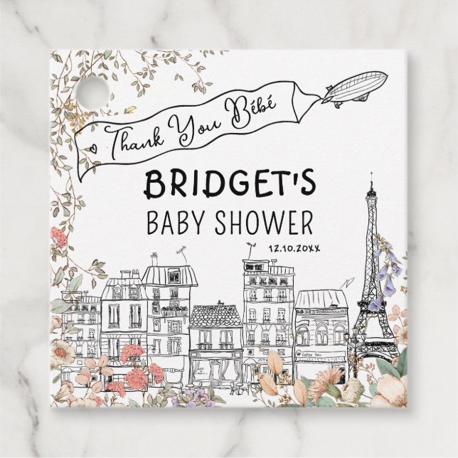 Bonjour Bebe French Gender Neutral Baby Shower Geschenkanhänger (Vorderseite)