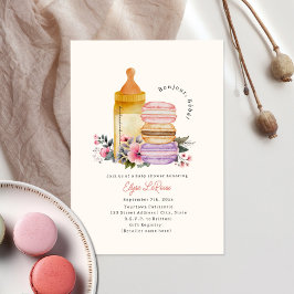 Bonjour Bébé French Macarons & Milk Baby Shower Einladung