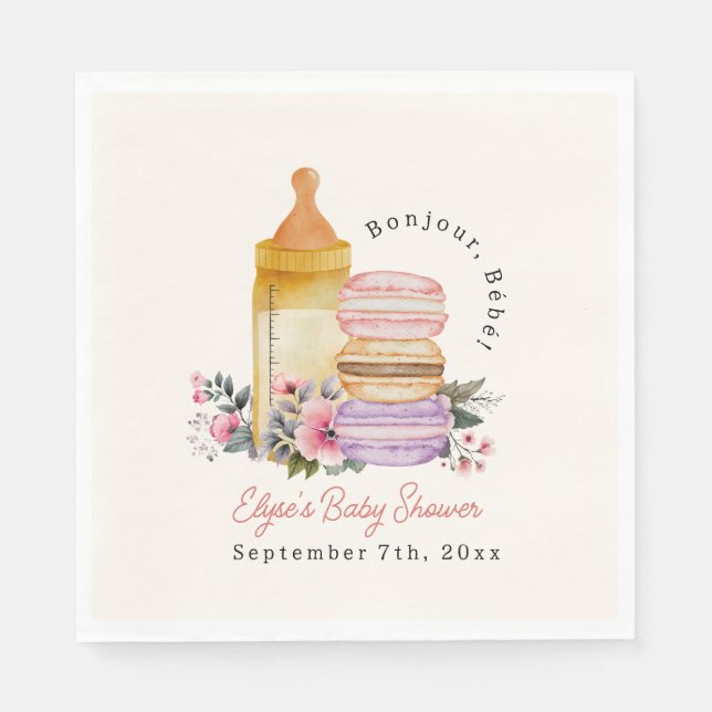 Bonjour Bébé French Macarons & Milk Baby Shower Serviette (Vorderseite)