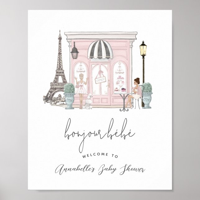 Bonjour Bébé French Paris Cafe Baby Shower Welcome Poster (Vorne)