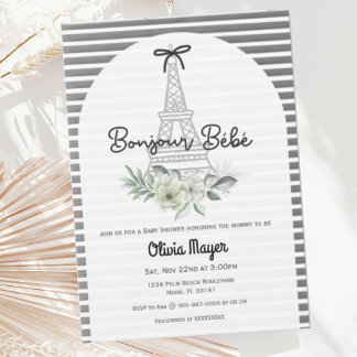 Bonjour Bebe French Paris Elegant Baby Shower Einladung