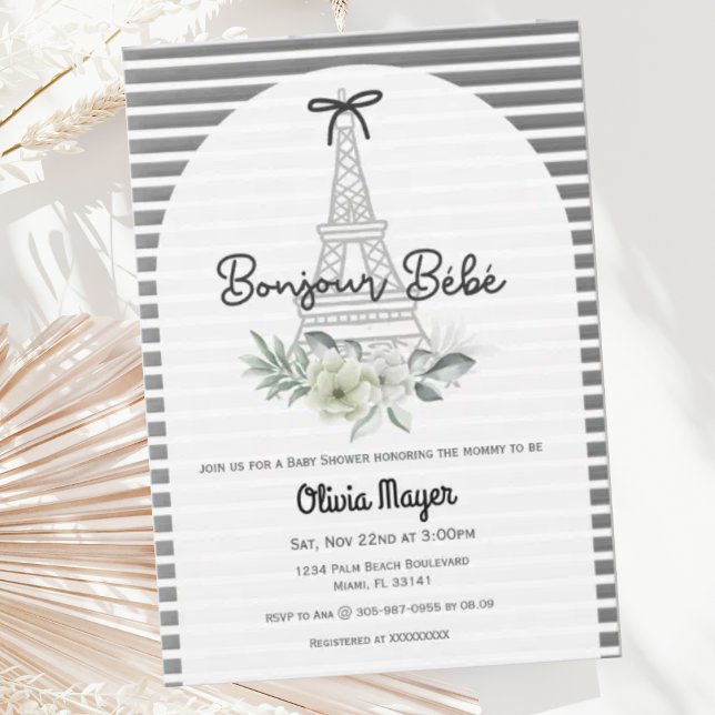 Bonjour Bebe French Paris Elegant Baby Shower Einladung (Von Creator hochgeladen)