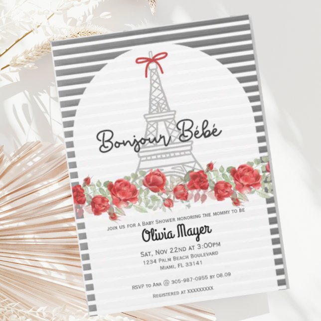 Bonjour Bebe French Paris Elegant Baby Shower Einladung (Von Creator hochgeladen)