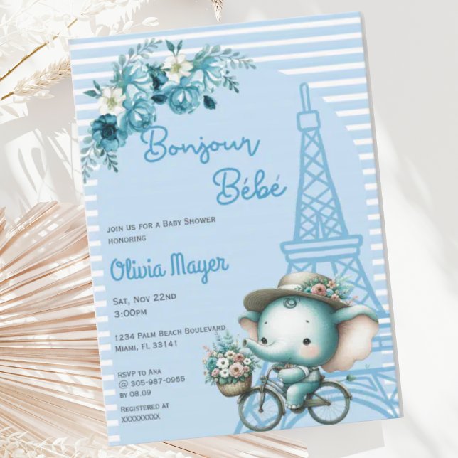 Bonjour Bebe French Paris Elephant Baby Dusche Einladung (Von Creator hochgeladen)