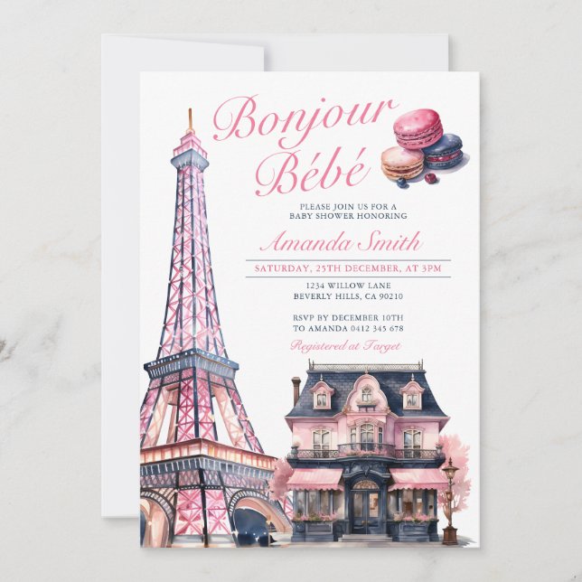 Bonjour Bebe French Parisian Café Baby Shower Einladung (Vorderseite)