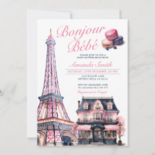 Bonjour Bebe French Parisian Café Baby Shower Einladung
