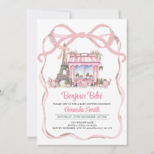 Bonjour Bebe French Parisian Café Baby Shower Einladung