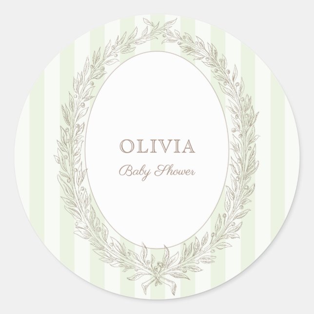 Bonjour Bebe French Patisserie Green Strip Runder Aufkleber (Vorderseite)