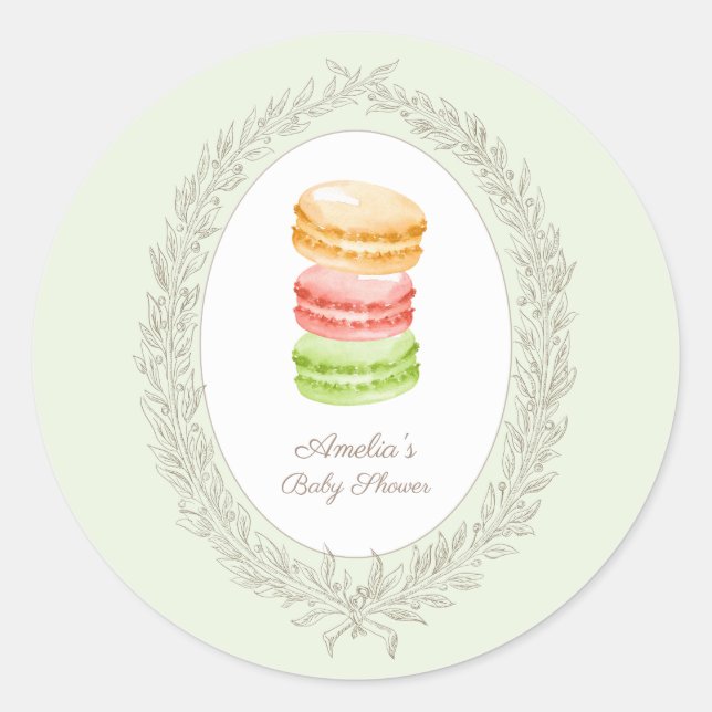 Bonjour Bebe French Patisserie Macaroons Green Runder Aufkleber (Vorderseite)