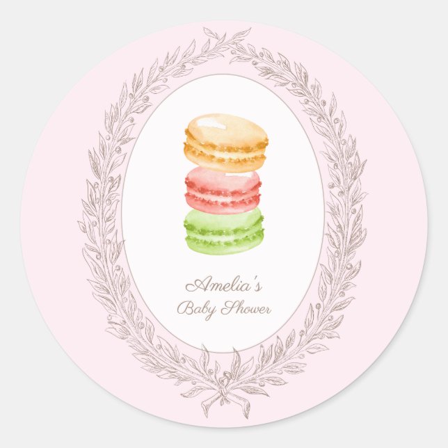 Bonjour Bebe French Patisserie Macaroons Runder Aufkleber (Vorderseite)
