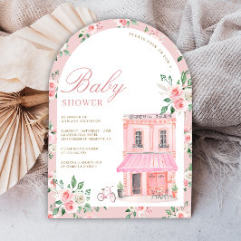 Bonjour Bebe French Pink Parisian Café Baby Showro Einladung