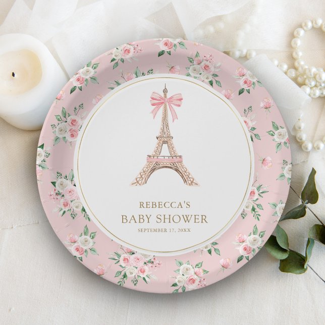 Bonjour Bebe French Pink Parisian Café Baby Showro Pappteller (Von Creator hochgeladen)