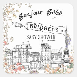 Bonjour Bebe Gender Neutral Baby Dusche Quadratischer Aufkleber
