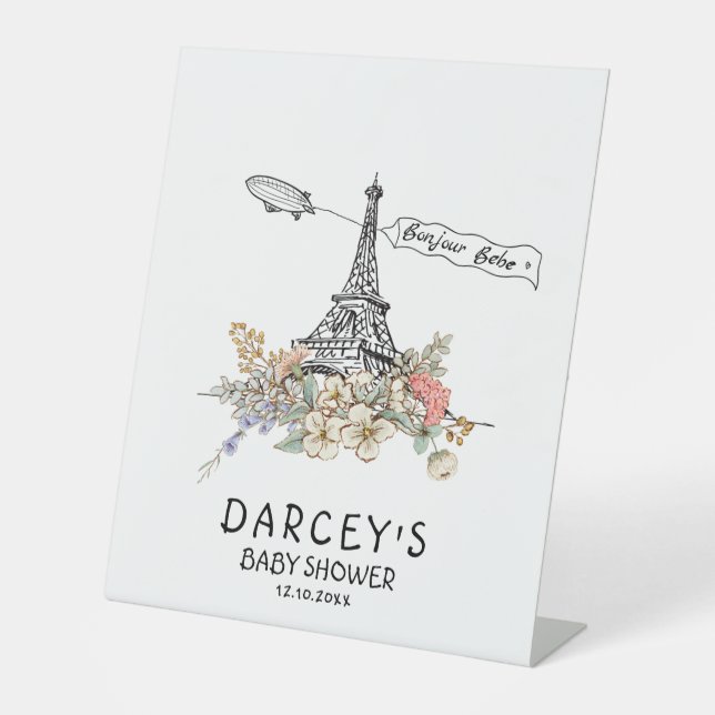 Bonjour Bebe Gender Neutral Baby Dusche Sockelschild (Vorderseite)