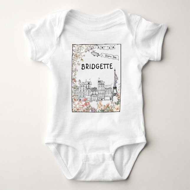 Bonjour Bebe Gender Neutral Baby Shower Geschenk Strampler (Vorderseite)