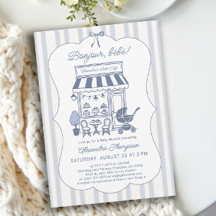 Bonjour Bebe Kaffee Brunch Dusty Blue Babyparty Einladung