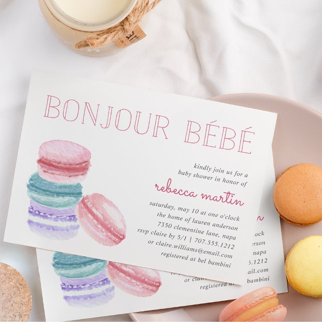 Bonjour Bébé | Macaron Baby Shower Einladung (Von Creator hochgeladen)