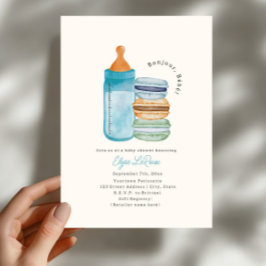 Bonjour Bébé Macarons & Milk Blue Baby Shower Einladung