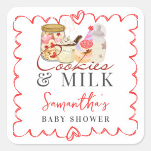 Bonjour Bébé Milch und Cookies Moderne Babydusche Quadratischer Aufkleber