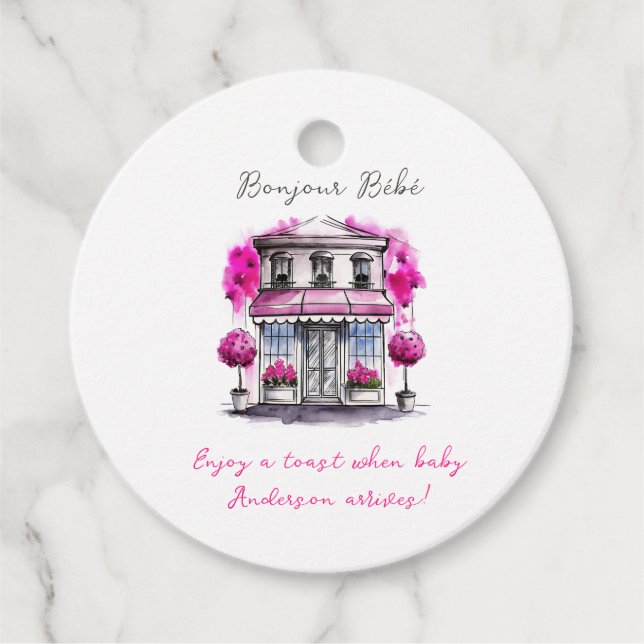 Bonjour Bebe Paris Französisch Pink Black Baby Dus Geschenkanhänger (Vorderseite)