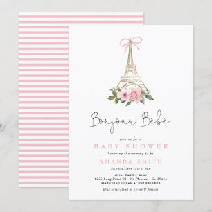 Bonjour Bebe Paris Französisch Pink Eiffel Baby Du Einladung