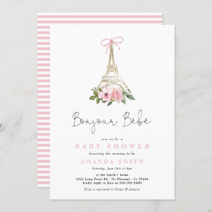 Bonjour Bebe Paris Französisch Pink Eiffel Baby Du Einladung