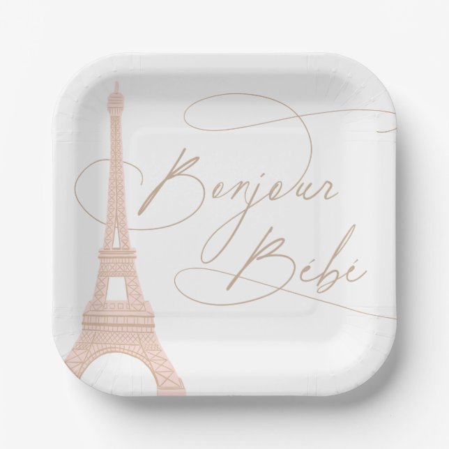 Bonjour Bebe Paris French Baby Dusche Pappteller (Vorderseite)