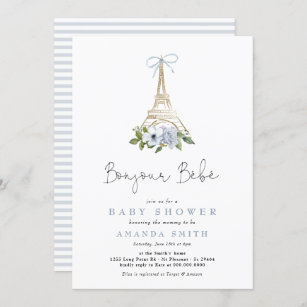 Bonjour Bebe Paris French Blue Eiffel Baby Dusche Einladung