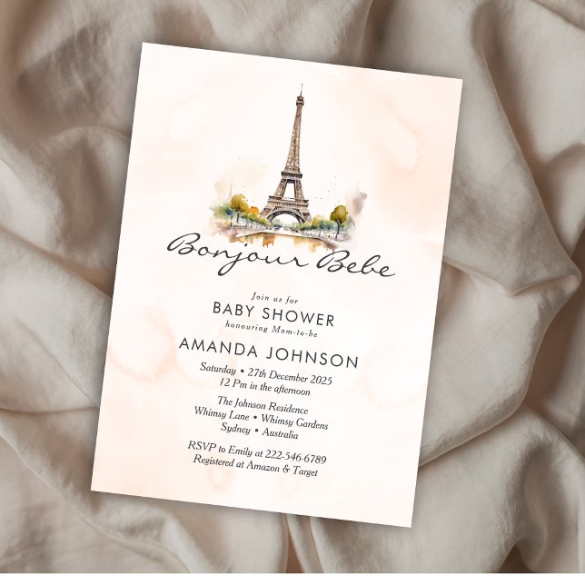 Bonjour Bebe Paris French Floral Baby Shower Einladung (Von Creator hochgeladen)