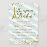 Bonjour Bebe Paris Grün-Babyparty-Einladung